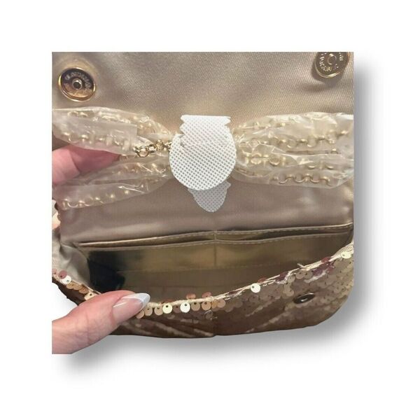Nicole Miller Gold Sequin Chevron Crossbody Bag Chain Strap Purse NWT - Picture 6 of 12